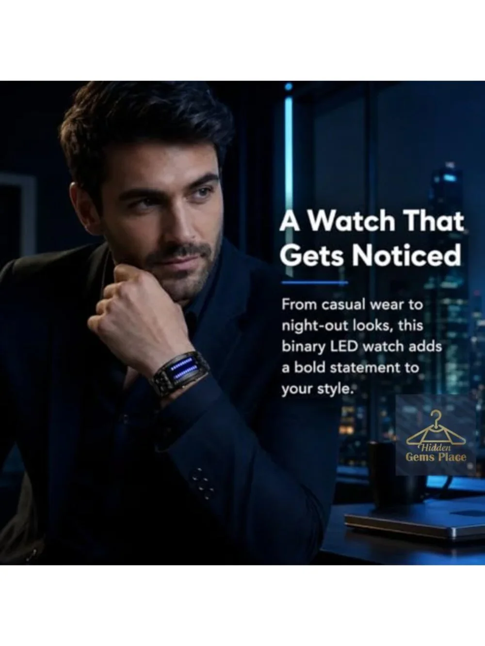 Mens Binary LED Digital Watch Black Stainless Steel Bracelet Quartz